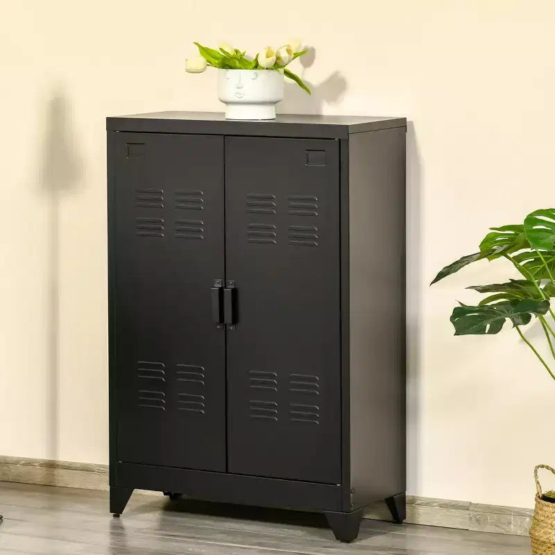 HOMCOM Industrial Style Steel Storage Cabinet, Metal Storage Organizer with 2-Tier Adjustable Shelves for Living Room or Home Office