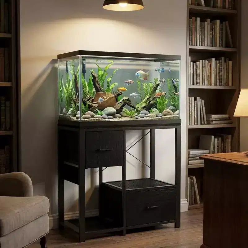 20-29 Gallon Fish Tank Stand with Power Outlets, Heavy Duty Metal and Wood Aquarium Table with Storage Shelf for Living Room
