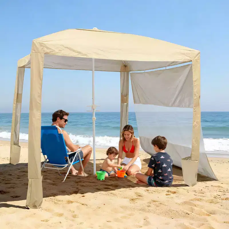 VEVOR Beach Cabana, 8 x 8 ft Beach Canopy with Side Wall, UPF 50+ Protection Easy Setup Cabana Tent with Sand Pockets, Adjustable Height, Beige