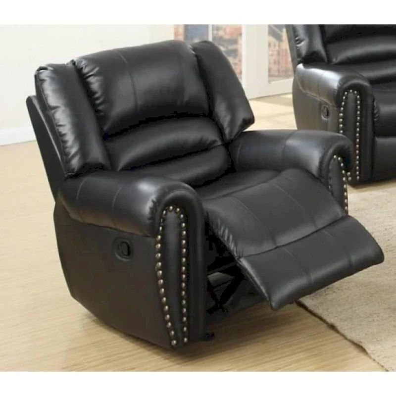 Black Bonded Leather Glider Recliner Chair with Nailhead Trim