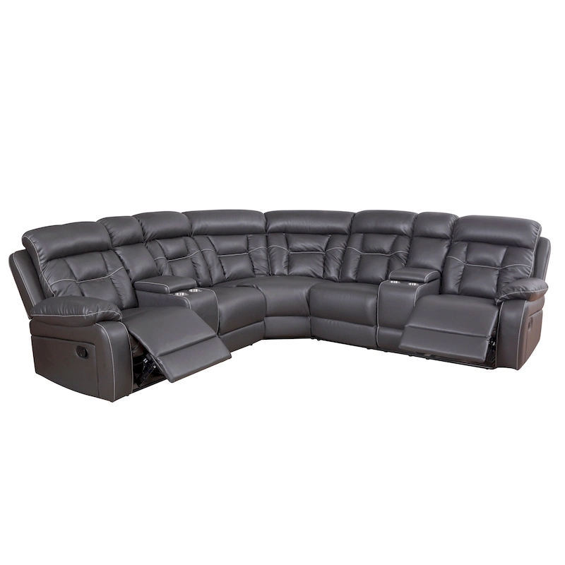 Mid-century Modern Faux Leather Upholstered Reclining Sectional Sofa