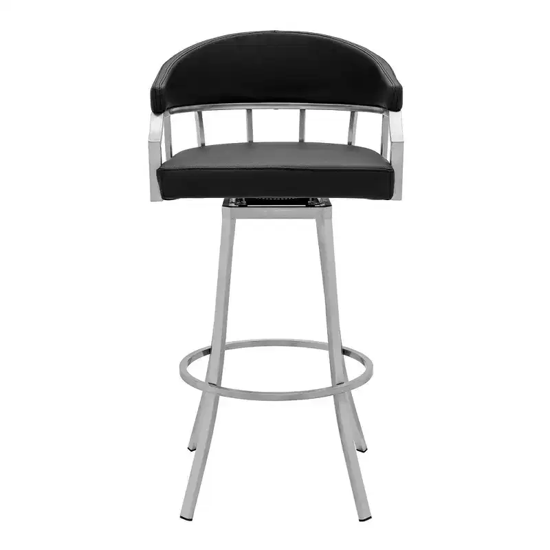 26 Palmdale Counter Height Barstool with Black Faux Leather Brushed Stainless Steel Finish - Armen Living: Swivel, Upholstered, Modern Design