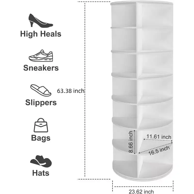 Rotating Shoe Rack Tower, 360 Round Rotating Storage Tower, White Spinning Shoe Rack Tower Shoe Storage