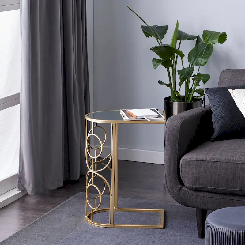 Metal Geometric Accent Table with Mirrored Glass Top - Gold - Roche River Decor - 19W x 12L x 24H