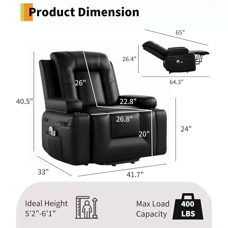Recliner Chair, Home Theater Seating with Lumbar Support, Faux PU Leather Recliner Sofa, Elderly Recliner Chair for Living Room, Claret