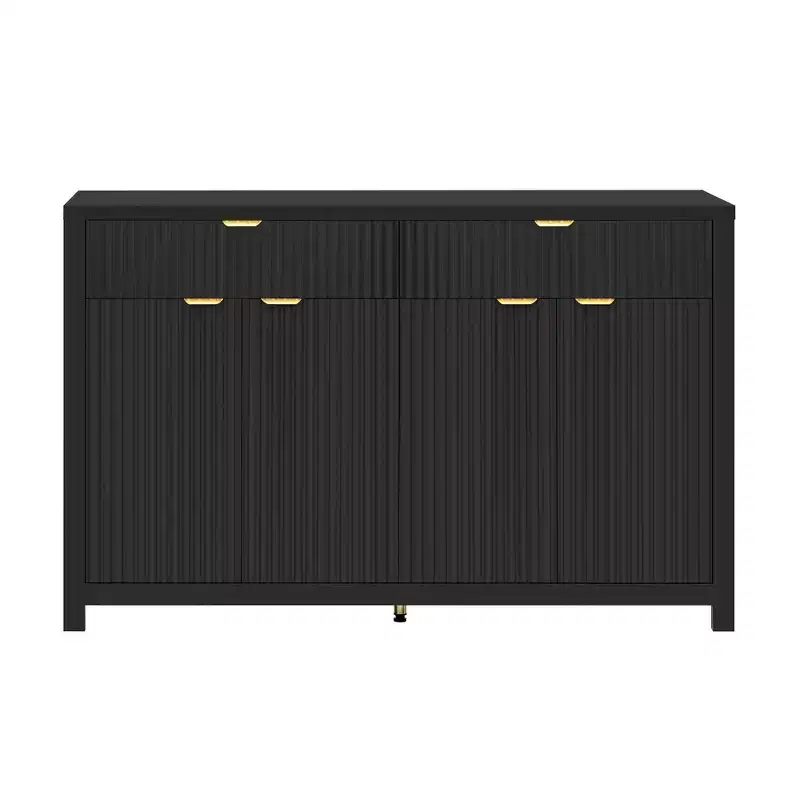 Modern Wave-Pattern Sideboard Cabinet, Multi-Purpose Fluted Cabinet, Kitchen Storage with Drawers & Adjustable Shelves for Kitchen, Dining Room