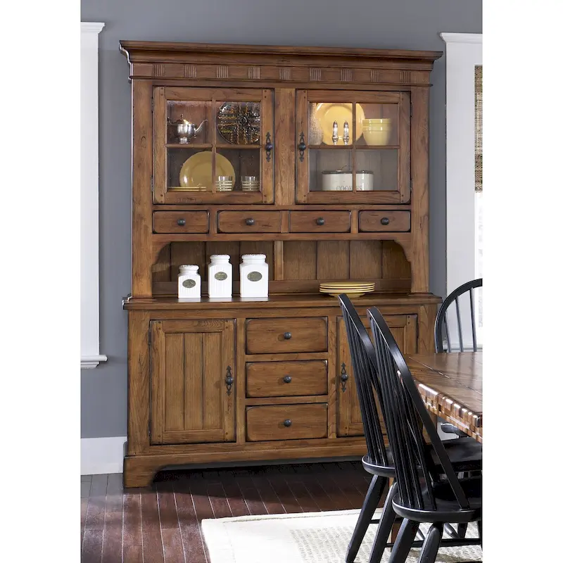 Rustic Oak Buffet and Hutch