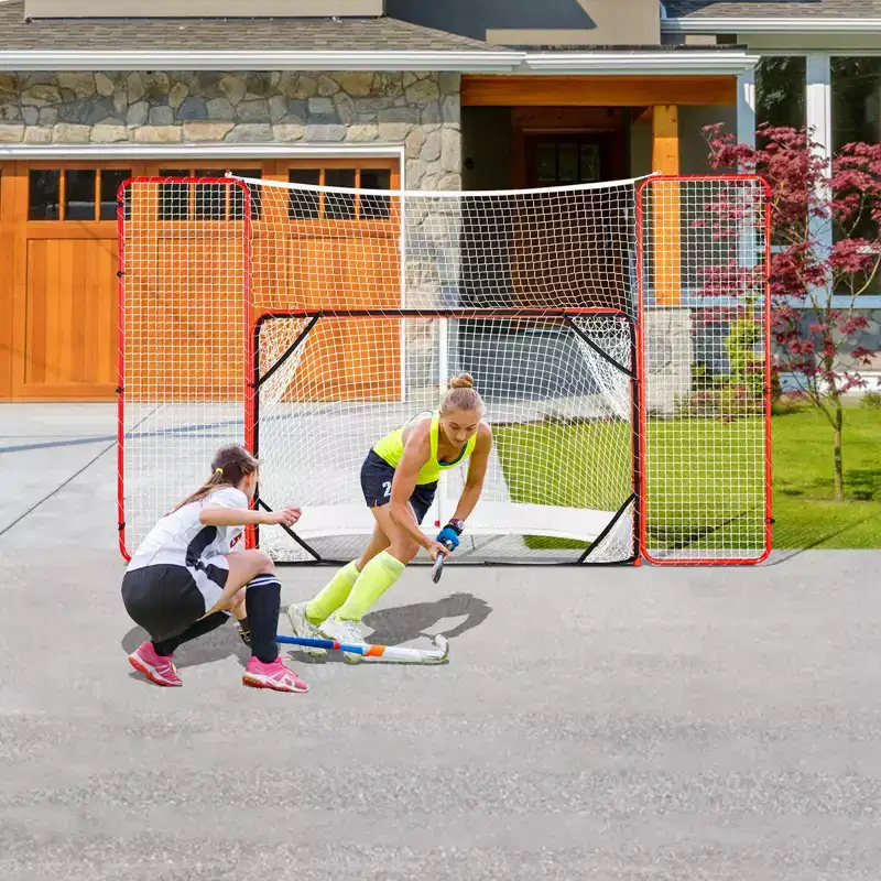 VEVOR Hockey Goal with Backstop ands, Street Steel Hockey Net, 72 Pro Hockey Training Goal Set, White/Red