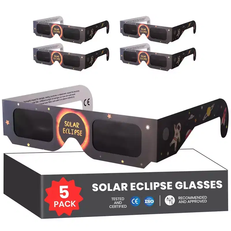 Solar Eclipse Glasses Approved 2024 (5 Pack) CE and ISO Certified Solar Eclipse Observation Glasses Safe Shades for Direct Sun Viewing