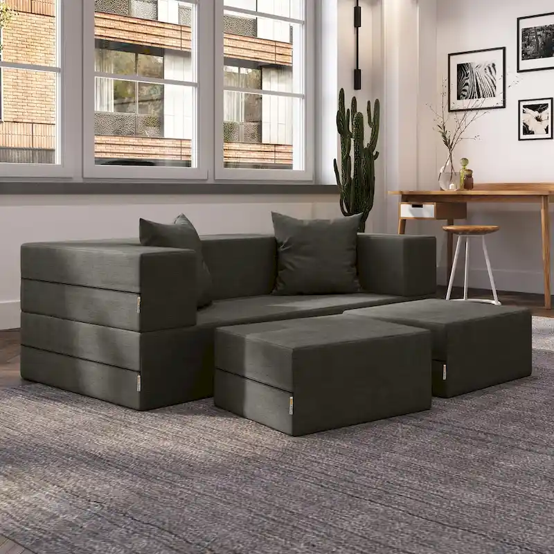 Jaxx Zipline Convertible Queen-size Sleeper Loveseat and Ottoman Set