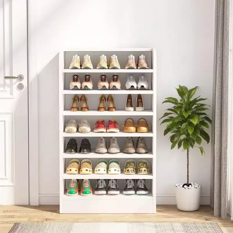 120 cm Wooden Shoe Cabinet �C 8-Shelf Open Storage Rack for Hallway