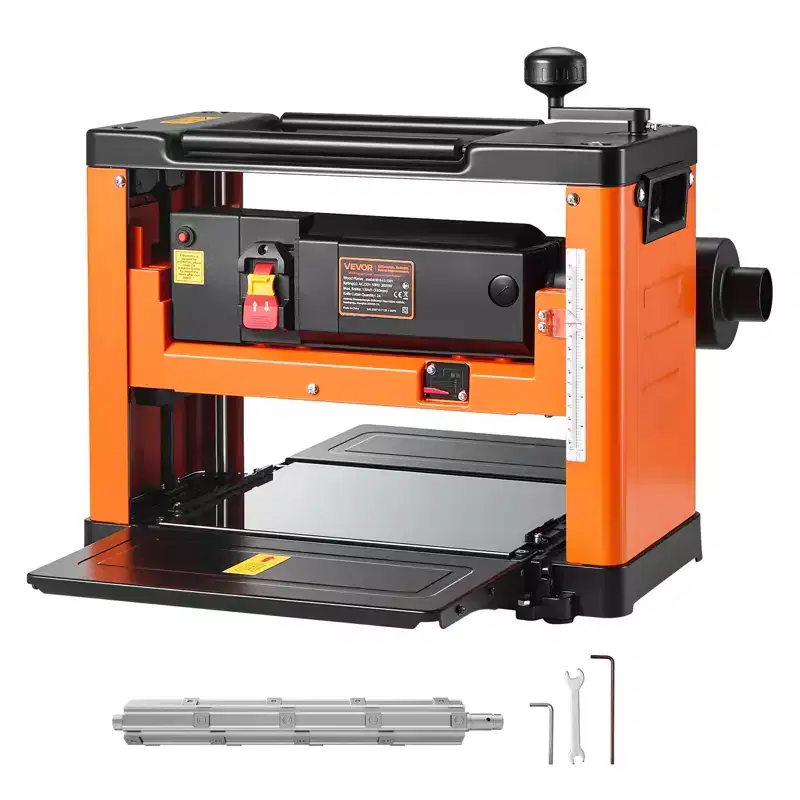 VEVOR Thickness Planer, 13-Inch Width Worktable, Woodworking Power Benchtop Planer, Spiral-Style Cutterhead with 24 Inserts, Single Speed, Orange