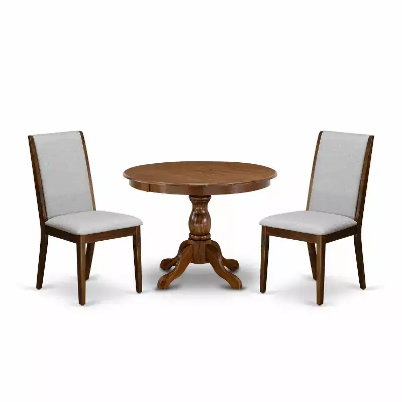 3-Piece Acacia Walnut Finish Solid Wood Top - Dining Room Set with High Back - Seats 4