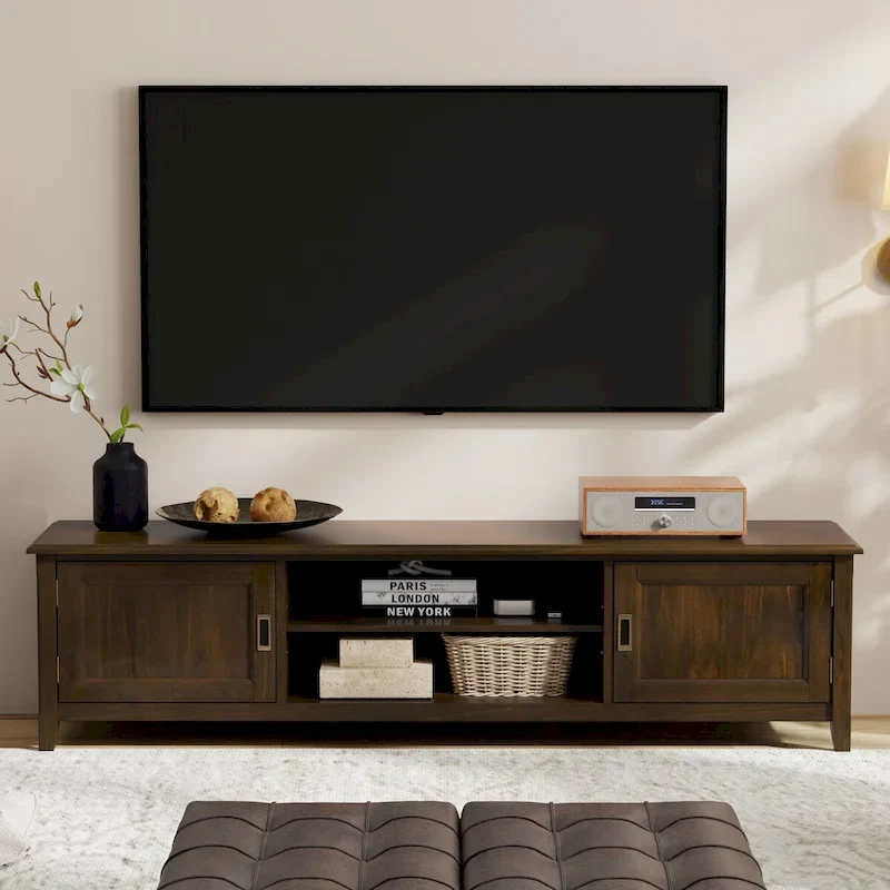 Mahogany Brown Solid Wood 72-Inch TV Stand for Up to 80-Inch TV, 1-Person Assembly