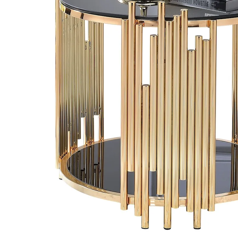 Glass Top Round End Table, Gold, Single