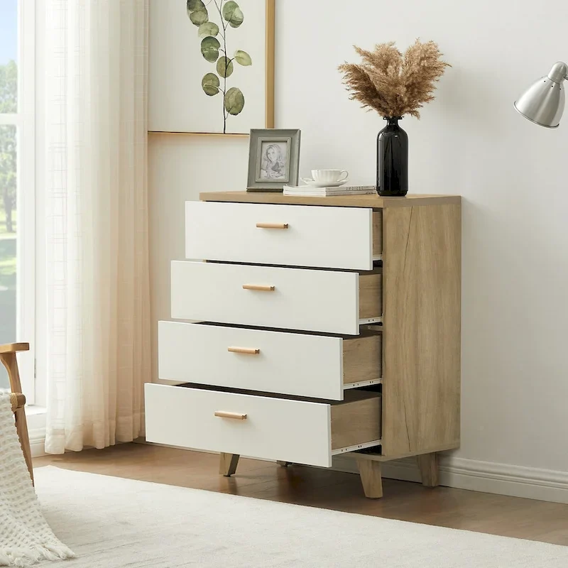 Modern White Oak Storage Solid Wood Drawer Dresser Side Cabinet