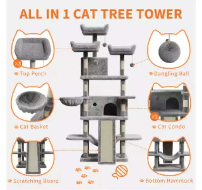 Large Cat Tree Model 2601, Plush & Sisal & Paper Tube,