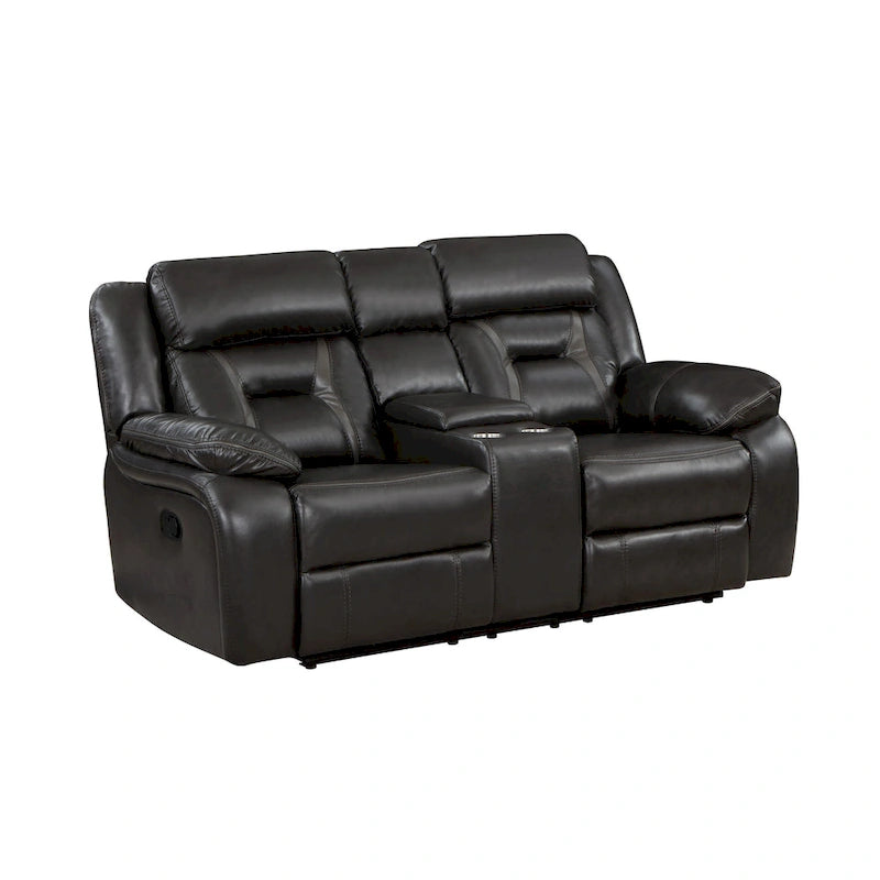 Millie 76 Inch Manual Dual Recliner Loveseat, Cupholders, Gray Faux Leather