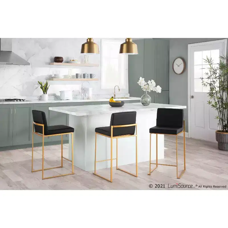 Black/Gray/White High Back Faux Leather Counter Stool, Set of 2