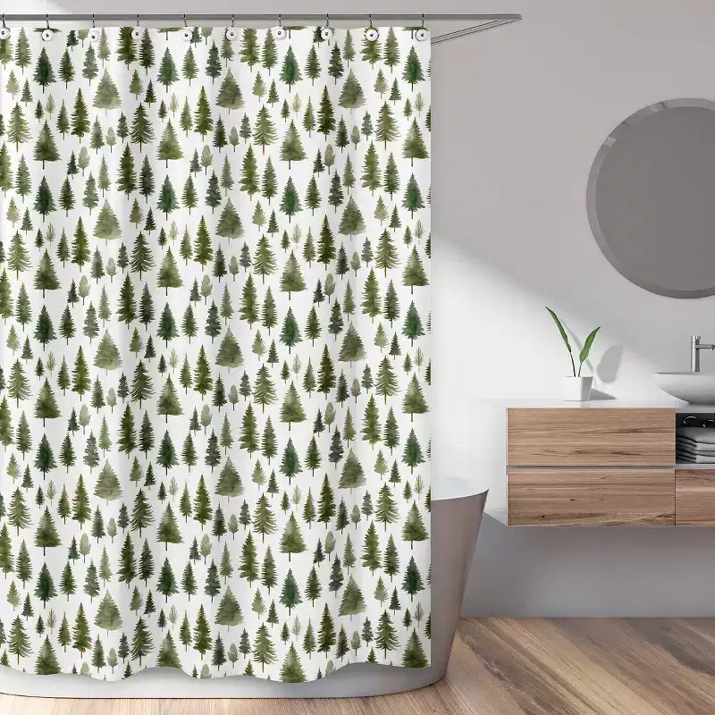Sweet Jojo Designs Gender Neutral Unisex Shower Curtain 72in.x72in. Woodland Pine Tree Green and White