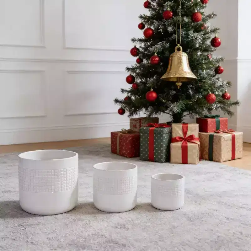 Okak 3PCS Handmade Ceramic Planter with Breathable Textured Clay, Succulent Pots with Anti-Slip Carving, Plant Pots for Tabletop, Window