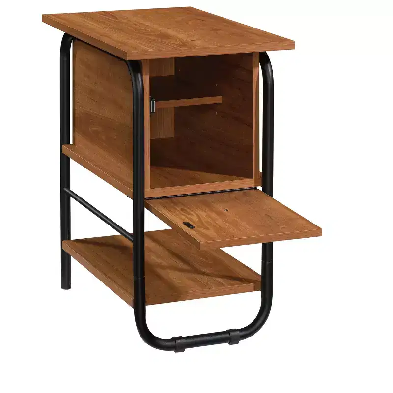 GDFStudio Ellington Vintage Side Table with Concealed Storage and Metal Frame