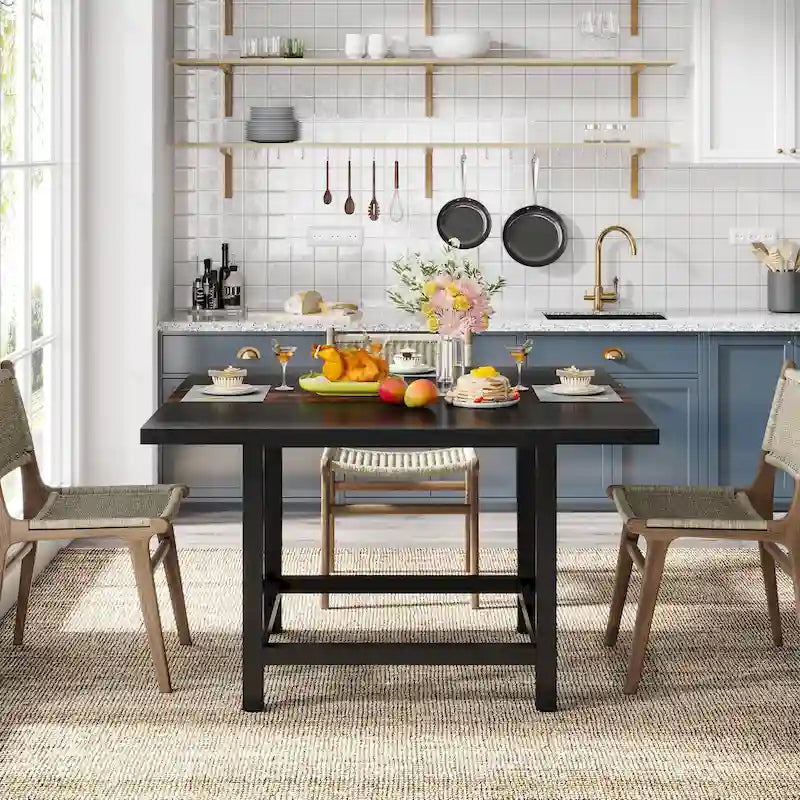 Rustic suqare dining kitchen room table for 4 dinner table for small space