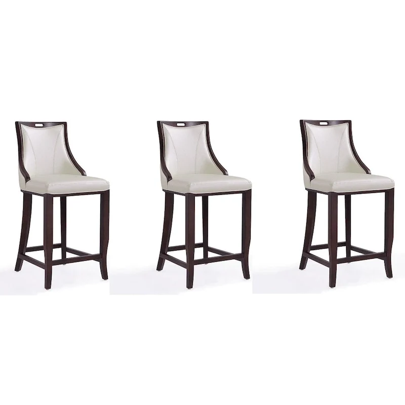 Walnut Finish Bar Stool with Back, Set of 3 (Pearl White / Bronze / Cream / Pebble Grey / Light Grey)