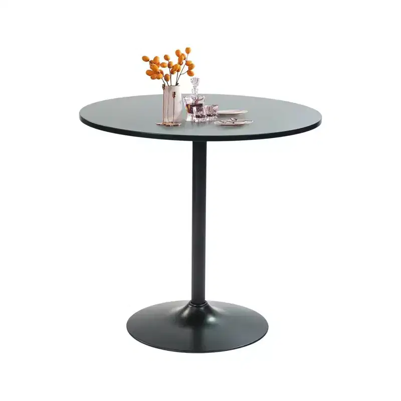 31.5 Round Dining Table with Metal Pedestal Base, Modern Small Bistro Table for Kitchen, Dining Room & Cafe Spaces