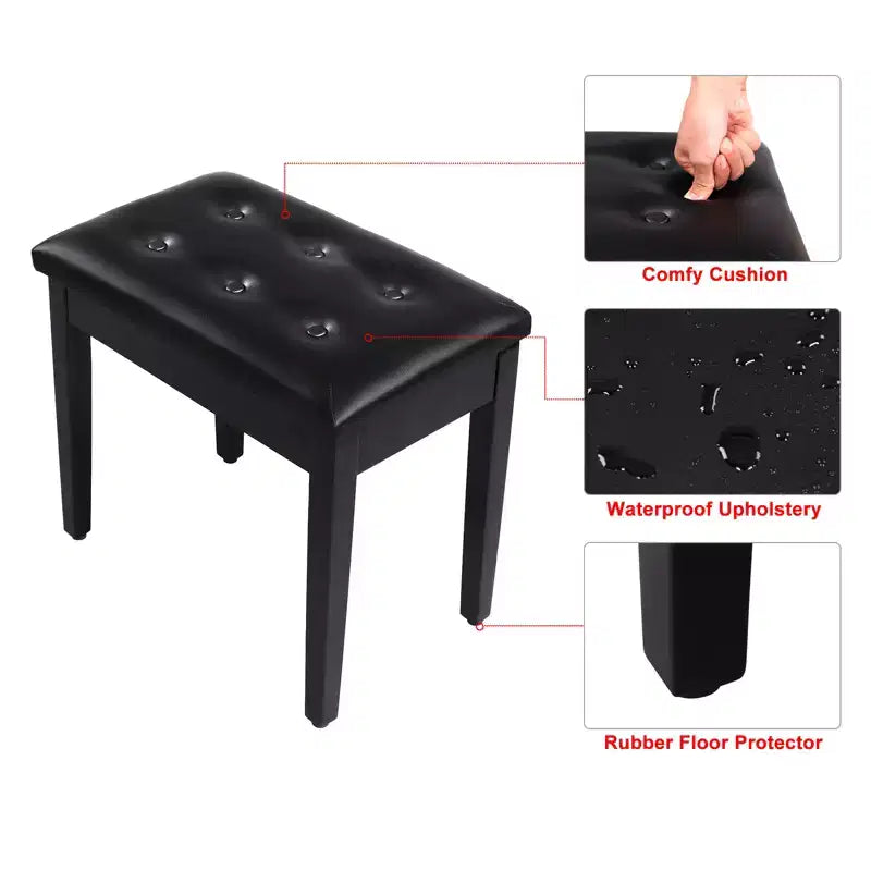 SONGMICS Piano Bench with Padded Cushion and Storage Compartment for Music Books, Vanity Stool, Tufted Wooden Piano Seat