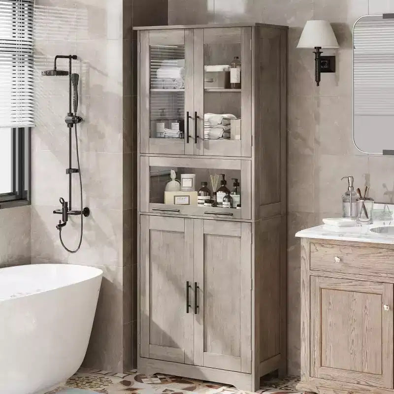 Classic retro-colored single-row tall cabinet, moisture-proof and warp-resistant, suitable for living rooms and bedrooms.
