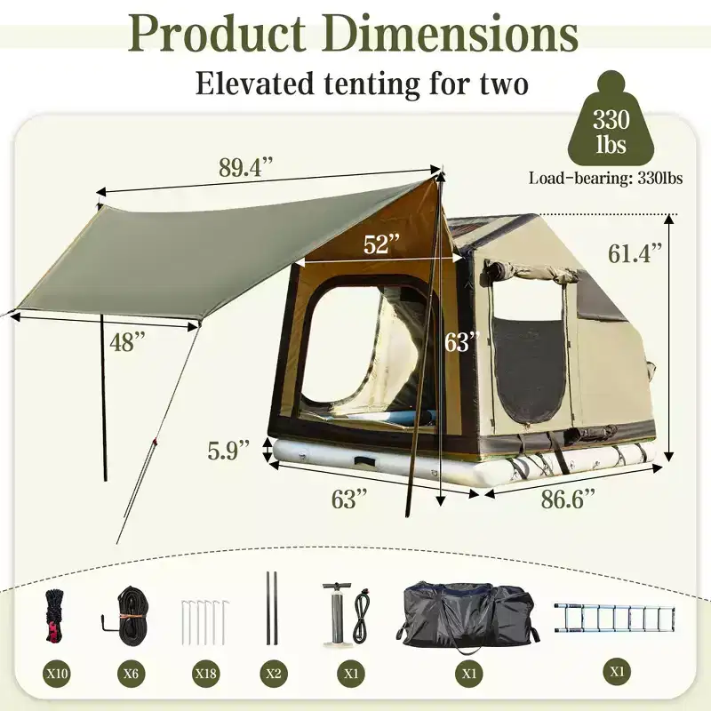 Erommy Rooftop Tent Hard Shell Truck Bed Tent for Camping, Waterproof SUV Tent with Air Mattress, All-Weather Car Tent for 2 Person