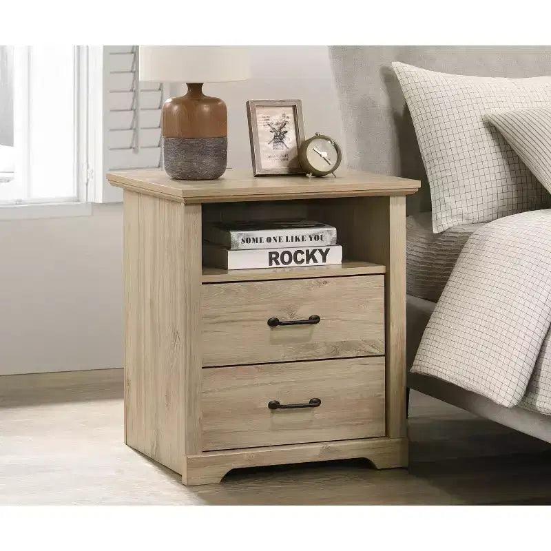 USB Charging 2 Drawer Nightstand for Bedroom and Living Room