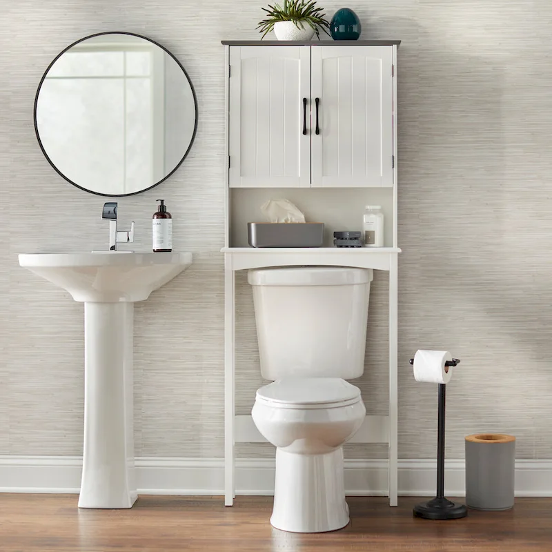 Over the Toilet Storage Space Saver with Cabinet and Open Shelf
