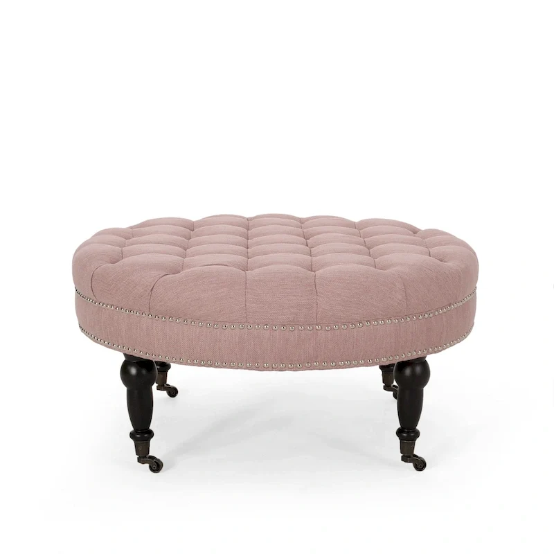 Cimarron Contemporary Round Ottoman with Rolling Casters by Christopher Knight Home