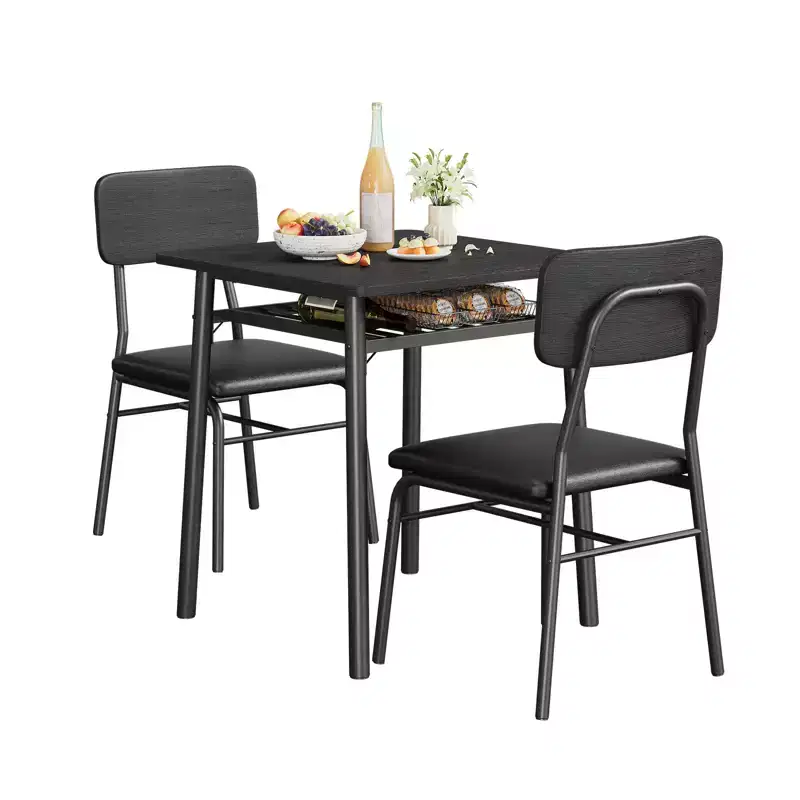 3 Pcs Dining Table Set for 2,with Storage Rack,Space Saving Dining Table & 2 Padded Chairs,Kitchen Table & Chairs Set for Small Space