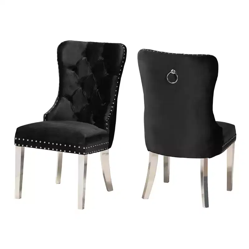 Baxton Studio Honora Contemporary Glam and Luxe Velvet Fabric and Silver Metal Dining Chair Set