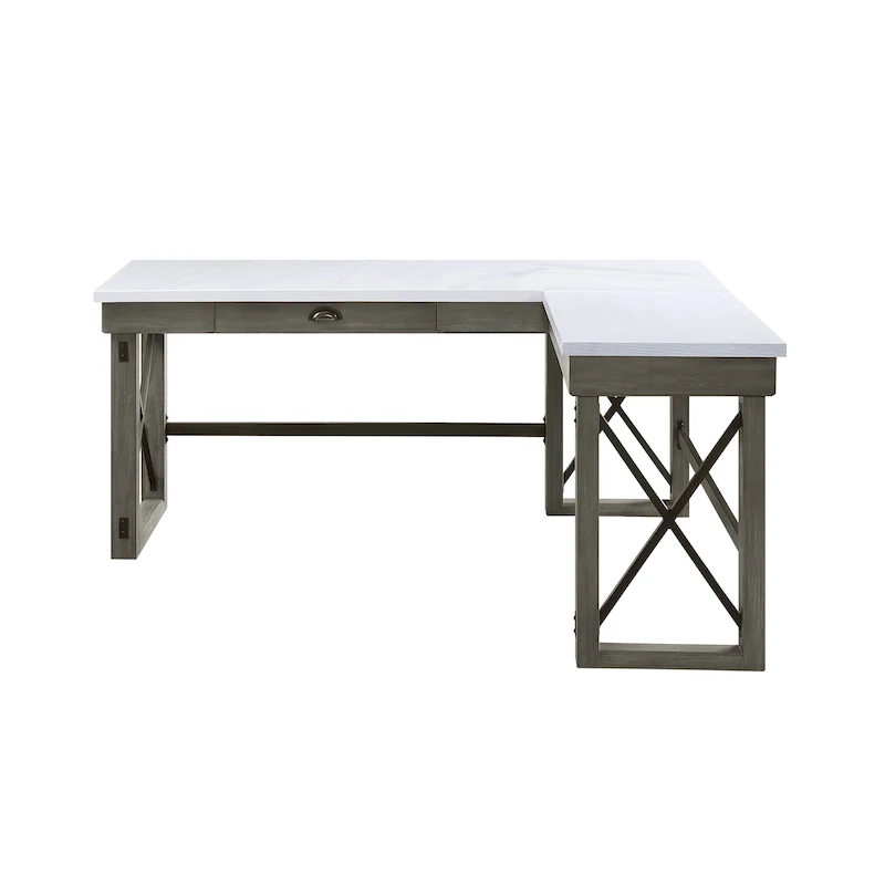 Gray Marble Top L-Shaped Corner Writing Desk with Lift-Top, 1 Person