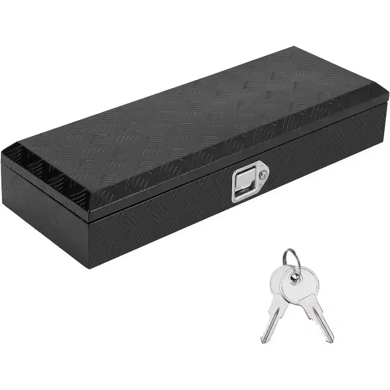 Truck Bed Tool Box, Aluminum Diamond Plate ToolBox for Pick Up Truck RV Trailer, Trailer Toolboxs Storage With Lock and Keys