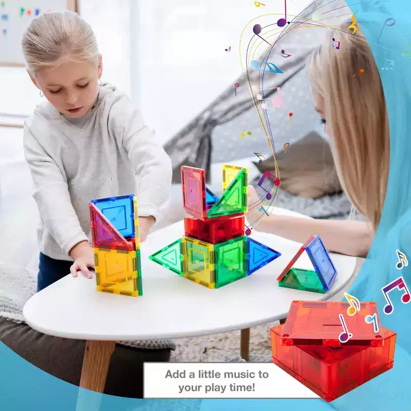 PICASSO-TILES Music Box Magnetic Tile Building Blocks, Musical Mechanism Piano Construction Toy Set, STEM Learning Education Kit for Kids Ages 3+