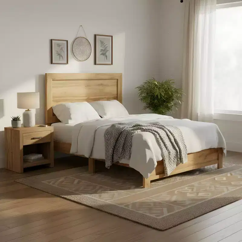 GDFStudio Carson Rustic Contemporary Wood Bed Frame with Headboard