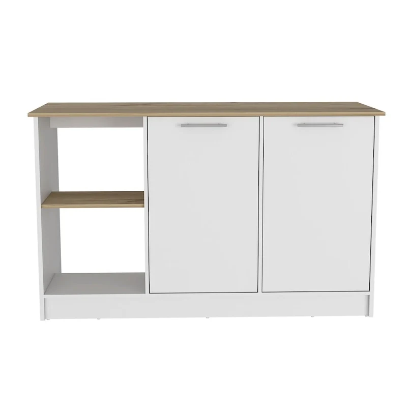 Multicolor Kitchen Island with Open Shelving & Cabinet, 2-Person