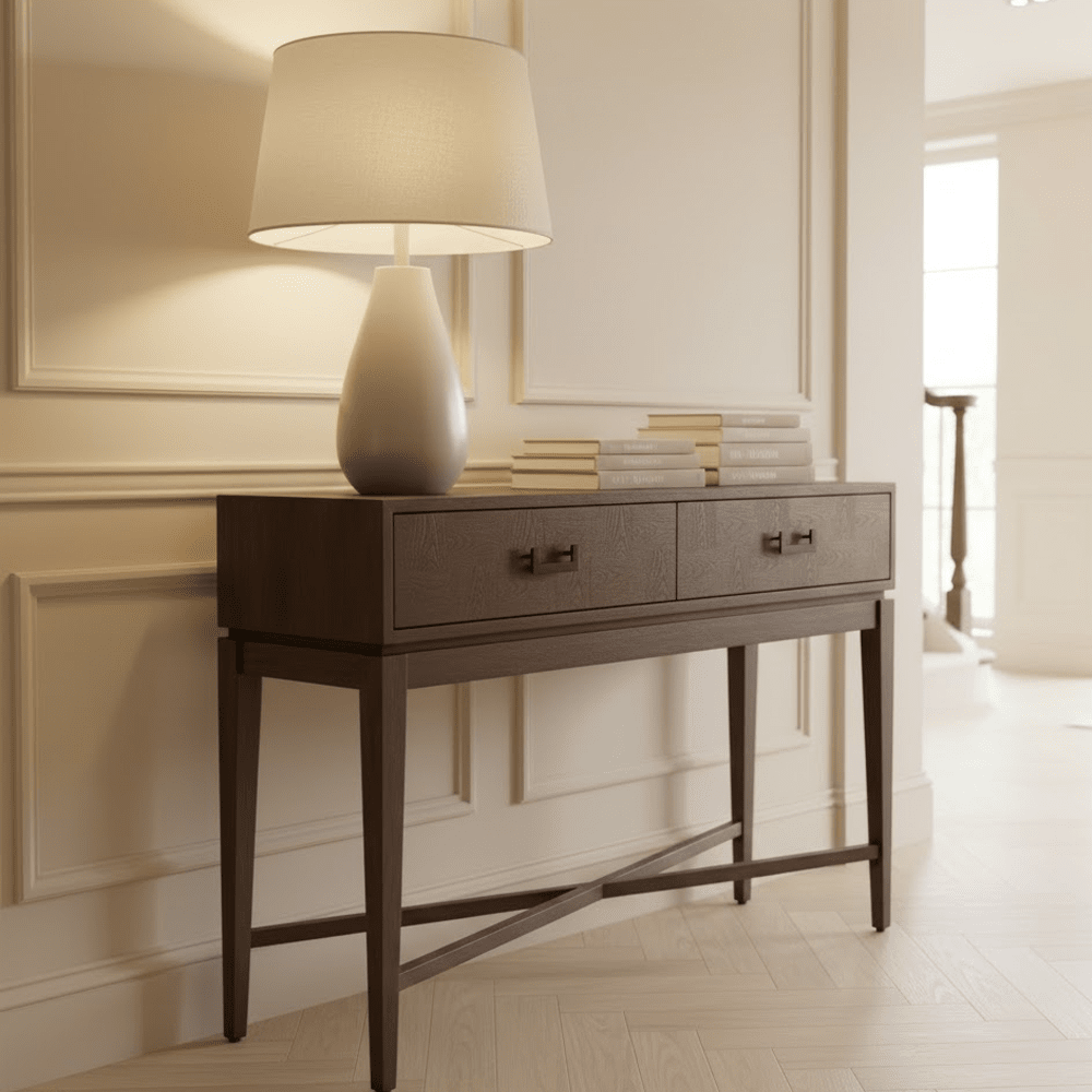 Antique Grey 2 Drawer Console Table