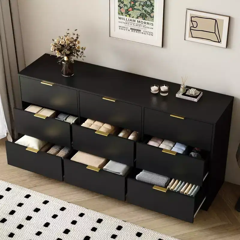 Modern Large 9-Drawer Dresser with Deep Drawers, Luxurious Gold Handles, Long Chest Dresser for Bedroom, Living Room, or Entryway-Panipeachy