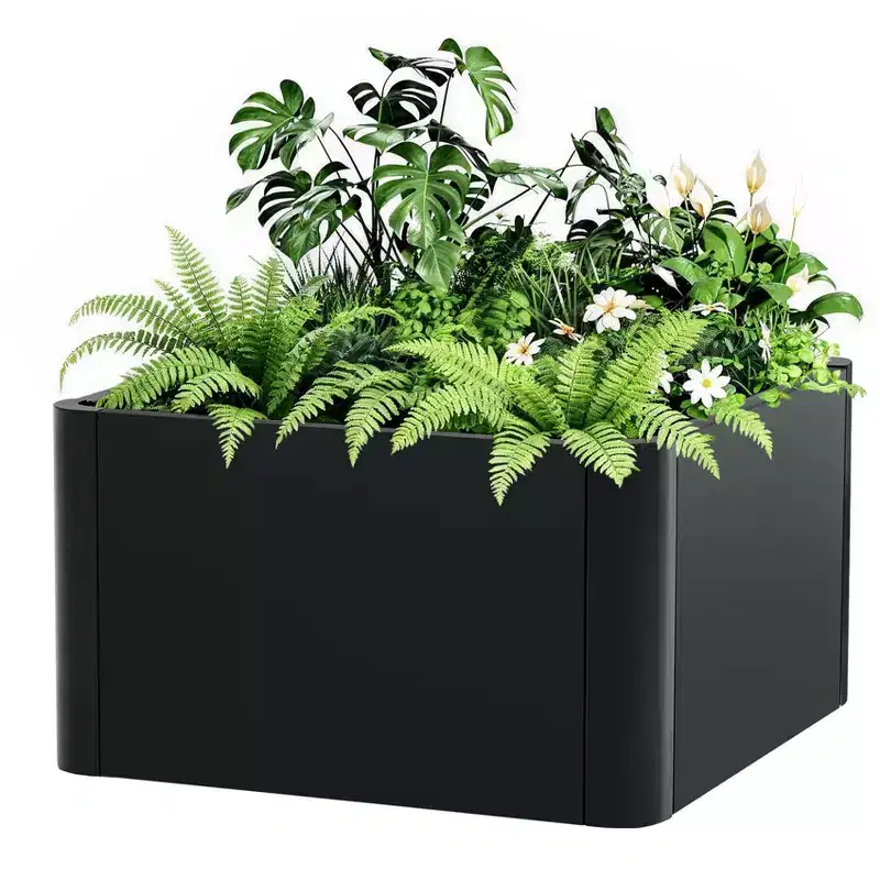 20 Square Metal Planter Box with Rounded Corners, Modern Heavy Duty Steel Raised Garden Bed, Snap-On Assembly for Outdoor Patio, Garden, Balcony