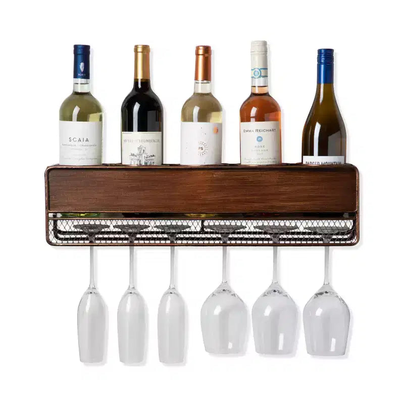 Wall Mounted Wine Shelf & Stemware Rack, Wood