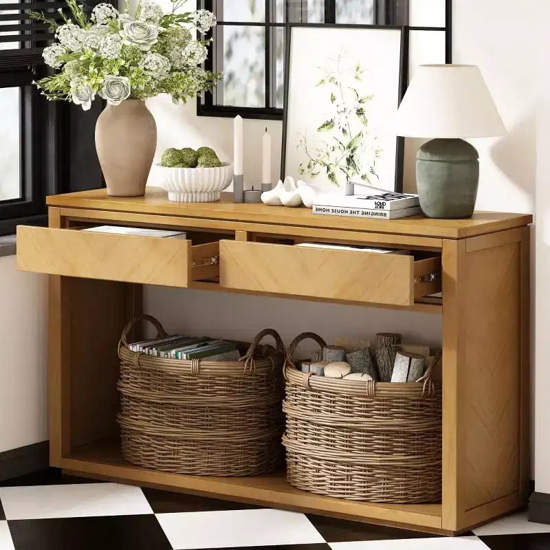 55 Rustic Entryway Console Table with Storage Drawers and Open Shelf, Sofa Table for Hallway or Living Room