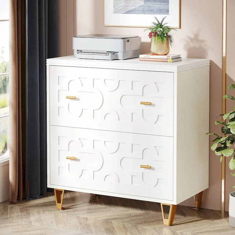Modern 2-Drawer Lateral File Cabinet, White, for Legal/Letter/A4 Size