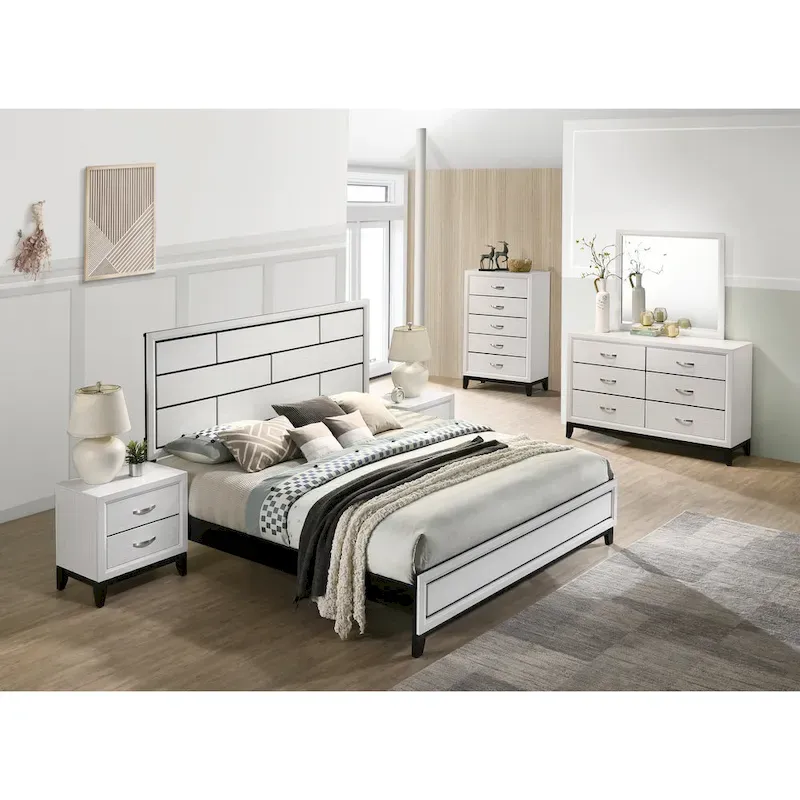 Roundhill Furniture Stout White Panel Deluxe 6-piece Bedroom Set