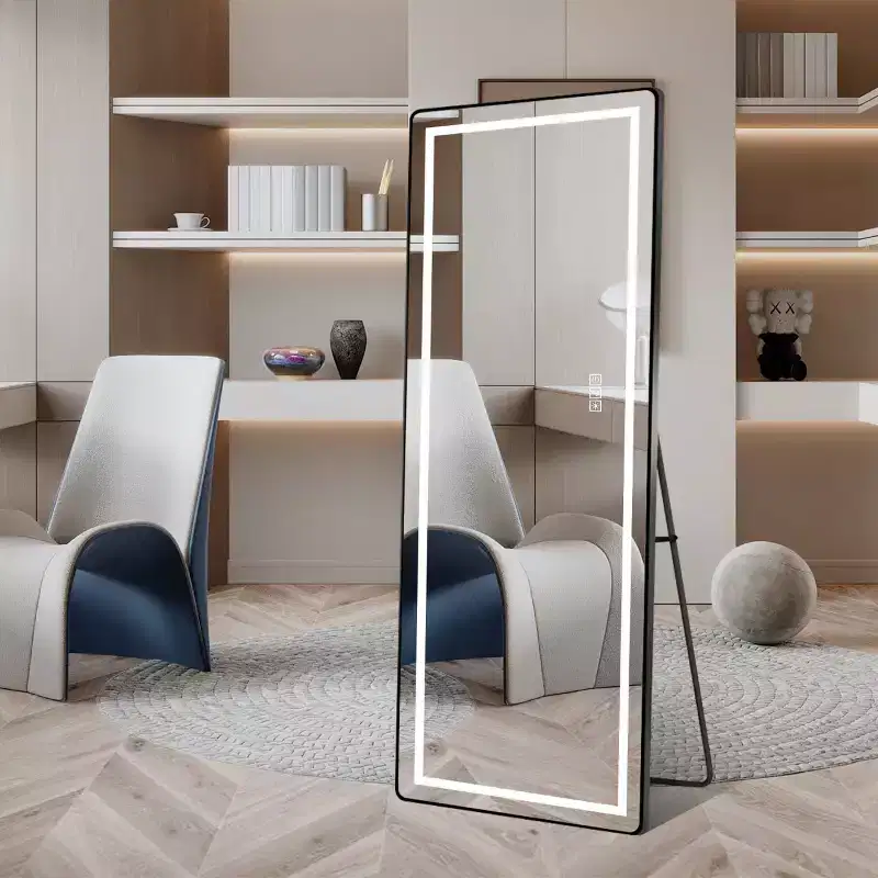 Full-Length Vertical LED Mirror with Bracket, Freestanding or Wall-Mounted, Modern Vanity Mirror for Bedroom and Dressing Room